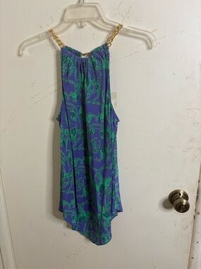 Lilly Pulitzer Silk Elephant Print Chain Strap Top